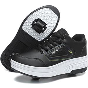 Rolltongoz Scarpe Ragazza da Ragazzo con Ruote, 2 in 1 per Bambini, con rotelle, per Skateboard, Sneakers,Bianco,31EU