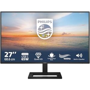 PHILIPS 27E1N1600AE - Monitor QHD da 27 pollici, altoparlante regolabile in altezza (2560x1440, 100Hz, HDMI 1.4, USB-C (65W PD), Hub USB) Nero