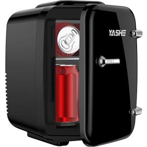 YASHE Mini frigo da camera, 4L frigorifero piccolo per la cura della pelle, 220V CA/12V CC, termoelettrico e scaldino per bevande, ufficio, dormitorio, auto, nero