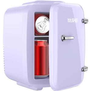 YASHE Mini frigo da camera, 4L frigorifero piccolo per la cura della pelle, 220V CA/12V CC, termoelettrico e scaldino per bevande, ufficio, dormitorio, auto, Viola