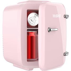 YASHE Mini frigo da camera, 4L frigorifero piccolo per la cura della pelle, 220V CA/12V CC, termoelettrico e scaldino per bevande, ufficio, dormitorio, auto, rosa