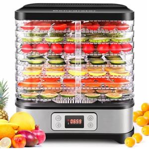 Nictemaw Essiccatore, Disidratatore in acciaio inox, Essiccatore Alimentare con 8 scomparti, regolazione della temperatura 35-70 ℃, per carne, frutta, verdura e noci, 400W