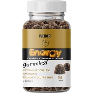 Weider Energy Caffeine Gummies (80 Caramelle) Sapore Cola. Caramelle Gommose con caffeina, guaranà, taurina e vitamine B e C per l'energia e la concentrazione mentale. Senza Zucchero, Senza Allergeni