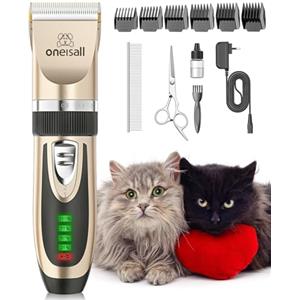 Oneisall Kit di Toelettatura per Gatti a Pelo Lungo - Tosatrice Silenziosa a 2 Velocità, Tagliacapelli Cordless a Basso Rumore per Cani e Animali (Oro)