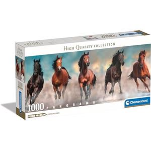 Clementoni Collection Panorama-Horses-1000 Pezzi, Poster Incluso, Animali, Puzzle Panoramico, Divertimento Per Adulti, Made In Italy, 39875, Multicolore, Clementoni-39875