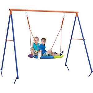 Outsunny Altalena da Giardino per Bambini, Altalena a Nido per 1-2 Bambini con Struttura ad A in Metallo Rinforzato, 196x172x180cm, Multicolore