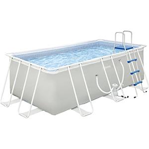 Outsunny Piscina Fuori Terra Rettangolare con Pompa Filtro a Nanosfere, Piscina da Giardino con Scaletta, 440x240x122 cm, Grigio Chiaro