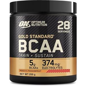 Optimum Nutrition Gold Standard BCAA Train + Sustain, Aminoacidi in Polvere con Vitamina C, Zinco, Magnesio ed Elettroliti, Gusto Pesca e Frutto della Passione, 28 Porzioni, 266 g