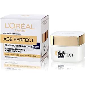 L'OREAL PARIS L'Oréal Paris Age Perfect Crema Viso Re-Idratante Notte con Melanin-Block per Pelli Secche e Mature Funzione Anti-Rilassamento e Anti-Macchia - Barattolo da 50ml