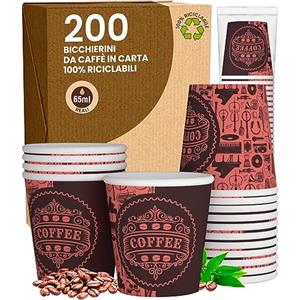 Baciato Caffè 200 Bicchierini in Carta da caffè 65ml PubPinkCUP Bicchieri Ecologici Biodegradabili Monouso Piccoli Asporto Bevande Calde