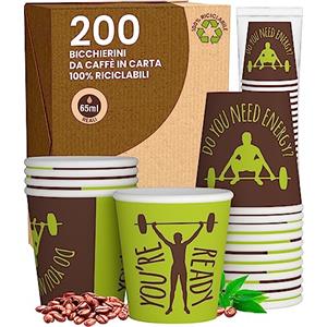 Baciato Caffè 200 Bicchierini in Carta da caffè 65ml ReadyCUP Bicchieri Ecologici Biodegradabili Monouso Piccoli Asporto Bevande Calde