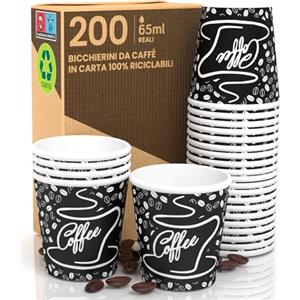 Eurocali 200 Bicchierini in Carta per caffè 65ml BlackCUP Bicchieri Ecologici Biodegradabili e Monouso Piccoli Asporto Bevande Calde