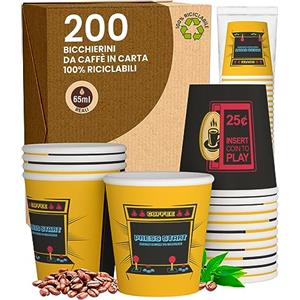 Baciato Caffè 200 Bicchierini in Carta da caffè 65ml ArcadeCUP Bicchieri Ecologici Biodegradabili Monouso Piccoli Asporto Bevande Calde