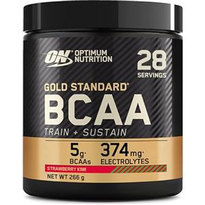 Optimum Nutrition Gold Standard BCAA Train + Sustain, Aminoacidi Ramificati in Polvere con Vitamina C, Zinco, Magnesio ed Elettroliti, Gusto Fragola e Kiwi, 28 Porzioni, 266 g