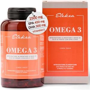 ELEKEA Omega 3 Ifos Olio di Pesce Alto Dosaggio 240 SoftGel - Omega 3 2500 mg per dose - Omega 3 fish oil per Cuore e Funzione Cerebrale - Acidi grassi Essenziali 450mg EPA, 300mg DHA, 50mg Vitamina E
