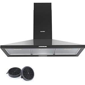 COMFEE' Cappa Aspirante 90 cm PYRA17B-90 Nera Cappa Cucina con LED, Sistema di Ricircolo e Canalizzazione e Filtri a Carbone