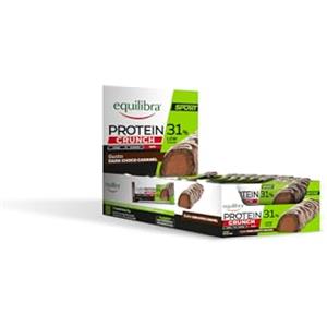 Equilibra, Alimenti Proteici, Barrette Proteiche, 31% Proteine, 24x40g, Crunch Dark Choco Caramel, 149Kcal a Barretta, per il Mantenimento della Massa Muscolare, Senza Olio di Palma