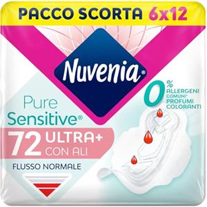 Nuvenia, Assorbente Pure Sensitive Ultra Giorno con Ali, Assorbenti per Flusso Normale, Confezione da 72 Assorbenti