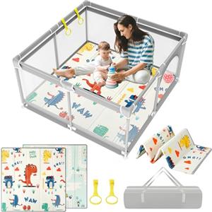 YUMBOT PERSEVERANCE 120x120cm Box Bambini con Materassino,Recinto per Bambini, Box Neonato con Tappeto Schiuma,Recinto Neonato con Rete Traspirante Sui Quattro Lati e Ventose