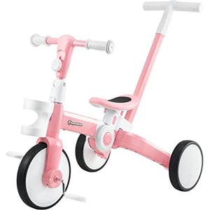 HyperMotion Bicicletta da Corsa 5 in 1 per Bambini 1,5-5 Anni, Triciclo Rosa con Pedali Rimovibili e Funzione Girello