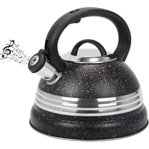 Belle Vous Bollitore Acqua con Fischio - Teiera con Fischietto 3 L - per Fornello a Induzione Gas e Piastra Elettrica - Bollitore Acciaio Inox per Tè e Caffè - Nero
