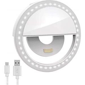 Bonenebu Selfie Ring Light Ricaricabile Portatile Clip-on Selfie Fill Light con 36 LED per iPhone Android Smart Phone Fotografia, Video, Ragazze Make up (bianco)