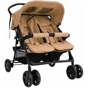 vidaXL Passeggino Gemellare Tortora in Acciaio