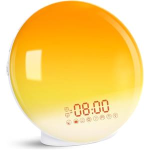 Cadrim Lampade di Sveglia, FM Radio Sveglia Orologio Dual Allarme,7 Colori,8 Tipo Suonerie,Funzione Snooze,Simulazione Alba/Tramonto,Luce Regolabile con Caricatore