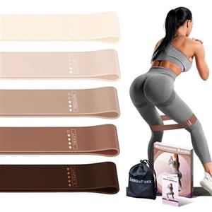 JAKKOFOXX Set di 5 fasce di resistenza con 5 livelli, per esercizi a casa, fitness, stretching, allenamento della forza, fisioterapia, pilates, yoga, fasce elastiche per allenamento da donna (caffè)