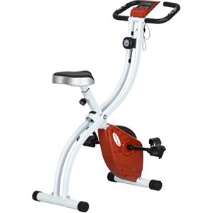 SPORTNOW Cyclette Magnetica Pieghevole a 8 Livelli di Resistenza con Monitor LCD, Cyclette da Casa con Seduta Regolabile, Supporto Tablet, Ruote, Sensore di Pulsazioni, in Acciaio, Rosso
