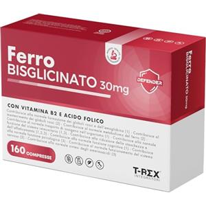 T-Rex Integratori Ferro Integratore 30 mg Con Acido Folico e Vitamina B2-160 compresse - Per Globuli Rossi, Ossigeno, Sistema Immunitario, Stanchezza e Benessere Mentale