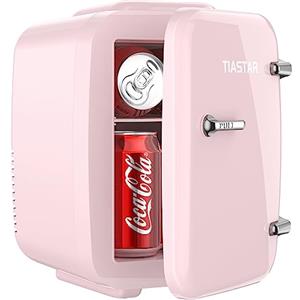 Tiastar OSTBA Mini Frigo Portatile, 4 Litri /6 Lattine di Bevande e Cura Della Pelle Mini Frigorifero per Camera da Letto, Auto, Scrivania dell'ufficio, Due Marce - Raffreddatore e Scaldino (Rosa)