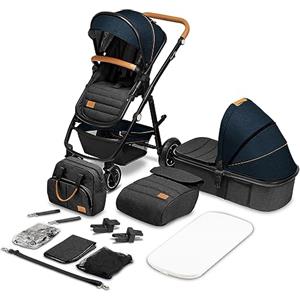 LIONELO Amber Passeggino 2in1 Duo Passeggino da 0 a 48mesi con Seduta secchiello + Navicella per neonato e bambini a 22kg Regolabile, pieghevole e leggero Ruote grandi Cappotina XXL