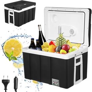 WOLTU Frigo Portatile 12V 220V, 50L Mini Frigorifero Silenzioso Elettrico, Minifrigo per Ufficio Campeggio Auto, Caldo e Freddo Nero KUE003sz