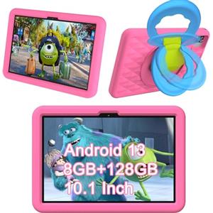 HEMUYT Tablet Android 13 per Bambini 10,1 Pollici, 8GB RAM+128GB ROM, WiFi, Batteria 6000mAh, Custodia Antiurto EVA, Controllo Parentale, Doppia Fotocamera (Rosa)