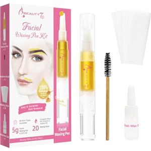 Beauty7 Kit di Cera per Sopracciglia Penna per Ceretta Allo Zucchero + 20 Strisce Depilatorie, Formula di Zucchero Senza Calore per Ceretta del Viso per il Labbro Superiore, Guance e Mento