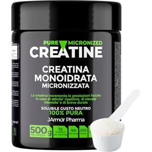 J.ARMOR Creatina Monoidrata 500g - Polvere Pura Vegana, Micronizzata, Gusto Neutro, Pre Workout, Dose Giornaliera 3000mg, Con Misurino - Integratore Italiano