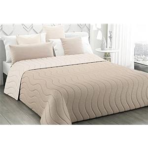 SaRani Trapunta Invernale Piumone Moderno Matrimoniale Double Face Tinta Unita Boa (Panna//Tortora, Singolo)