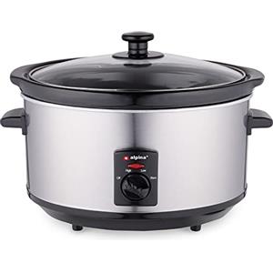 BAKAJI Pentola Slow Cooker Elettrica Ovale per Cottura Lenta a Bassa Temperatura, Capienza 3,5L in Acciaio e Ceramica Antiaderente, Potenza 240 W, Maniglie Termoisolate, Coperchio in Vetro Temperato