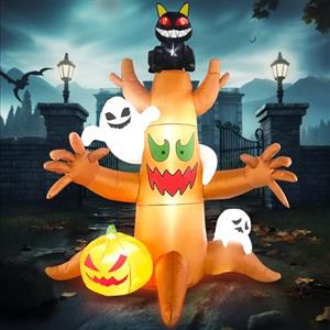 Danxilu 2,4m Albero Gonfiabile Halloween Decorazioni esterno con Gatto dagli Occhi Rossi Luminosi e Fantasmi e Zucca, horror con LED Incorporati per Cortile/Giardino/Prato