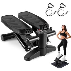 BOWEICORE Mini stepper, stepper fitness casa e Stair Climber per scale con display LCD multifunzione per allenamento domestico, fasce di resistenza aerobica stepper Massimo 150 kg (Nero)