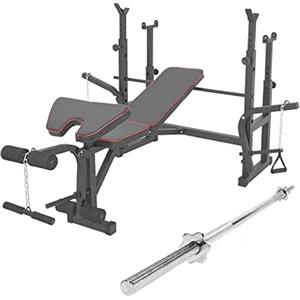 FFitness Panca Multifunzione Palestra con Bilanciere da 180 cm Panca Pesi Regolabile Stazione Fitness con Bilanciere Dritto