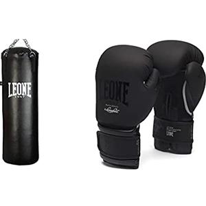 LEONE 1947 - Sacco Allenamento Made In Italy, Nero, 30 Kg - Esclusiva Amazon & Gn059 - Guantoni Boxe Black Edition, Unisex - Adulto, Nero, 12Oz
