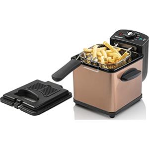 Bestron Friggitrice a olio, mini friggitrice per 1 porzione di patatine fritte, pesce o pepite, con tecnologia a zona fredda e controllo della temperatura fino a 190°C, con cestello in acciaio inox,