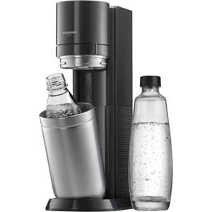 SodaStream Gasatore Duo Senza Cilindro CO2, Vetro da 1 l e 2 Bottiglie di plastica Lavabili in lavastoviglie, Altezza: 44 cm, Colore: Titanio, 19,1x36,6x44,5