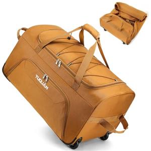 TUGUAN 110L Borsone da Viaggio Pieghevole con Ruote Grande XL Borsa Oxford con 2 Rotelle per Campeggio Traslochi Deposito Sport 28''/71 cm duffel bag, Marrone