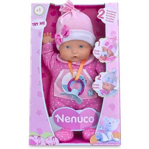 Famosa Nenuco Piange - Bambola Morbida 30 cm con Vestitino Rosa o Azzurro, Reagisce al Ciuccio