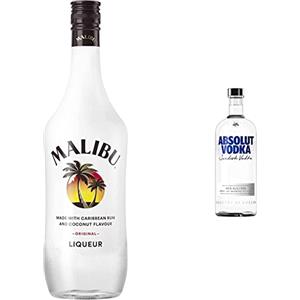 Malibu Coconut Rum - 1 L & Absolut Vodka, Vodka svedese, Grano e acqua di Ahus, Senza zuccheri aggiunti, 40% Vol., 1 Lt