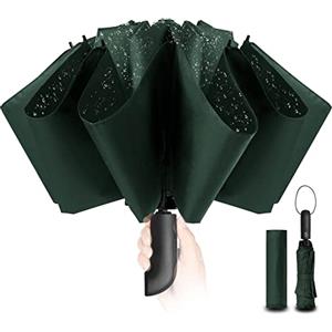 Conlun Ombrello pieghevole compatto anti-tempesta - antivento automatico, rivestimento in teflon 210T, inverso da 105 cm, da pioggia grande 10 ossa Regali di Natale Verde