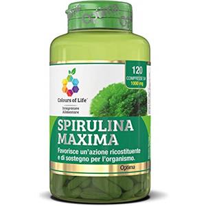 Colours of Life Spirulina Maxima - Integratore di Spirulina - Azione Ricostituente e di Sostegno per l'Organismo - Vegano e Senza Glutine, 120 Compresse